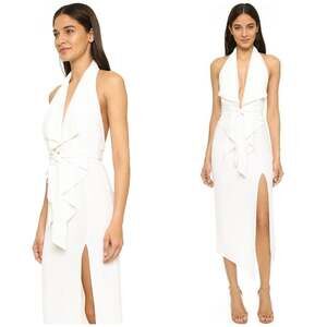 Misha Collection White Lorena Midi Dress Size 4 Halter Plunge Bridal Resort Wear